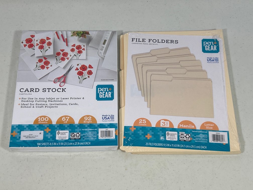 Package of Card Stock, Package of File Folders- Both New, Unopened
