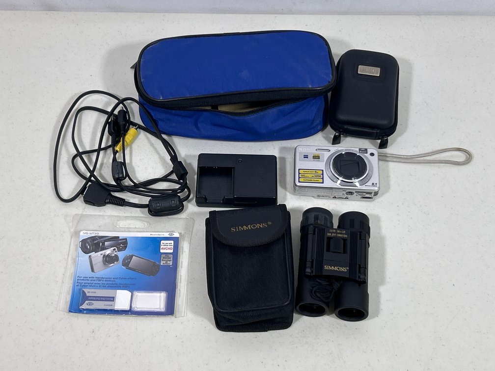 Simmons 10 x 25 Binoculars with Case, Sony Cyber-Shot, Cords, Charger, Manual, Cases