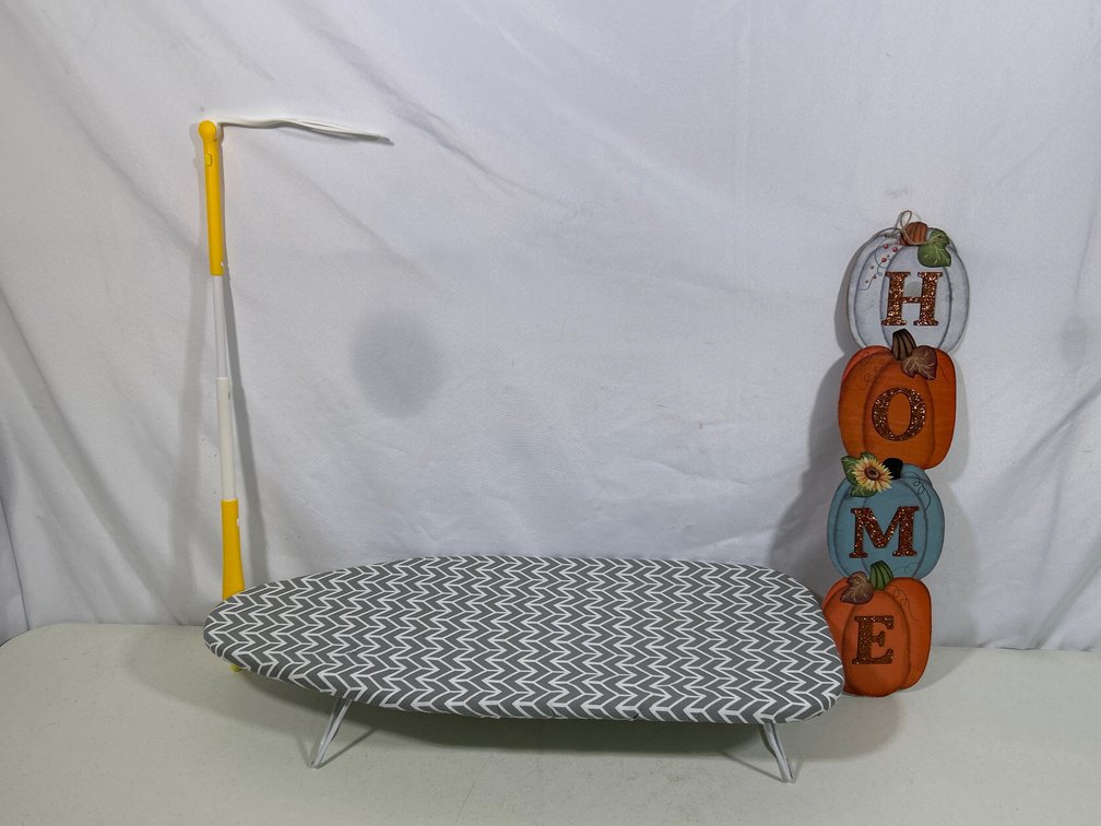 Mini Portable Ironing Board, Wooden "Home" Pumpkin Sign, Plastic Grabber