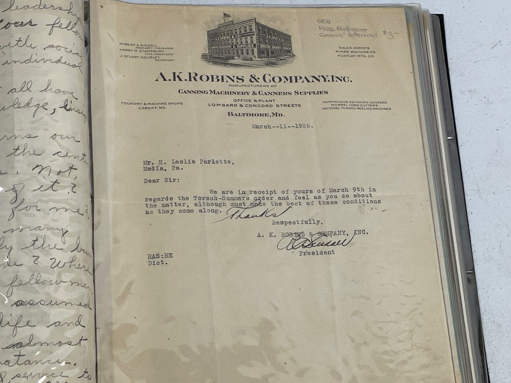 3-Ring Binder of Companies' Correspondence, Bills, Other Ephemera