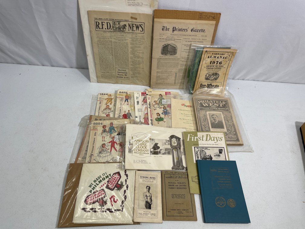 Vintage Sewing Patterns, Printer's Gazette, Advertisements, Stamp/Coin Collecting Guides