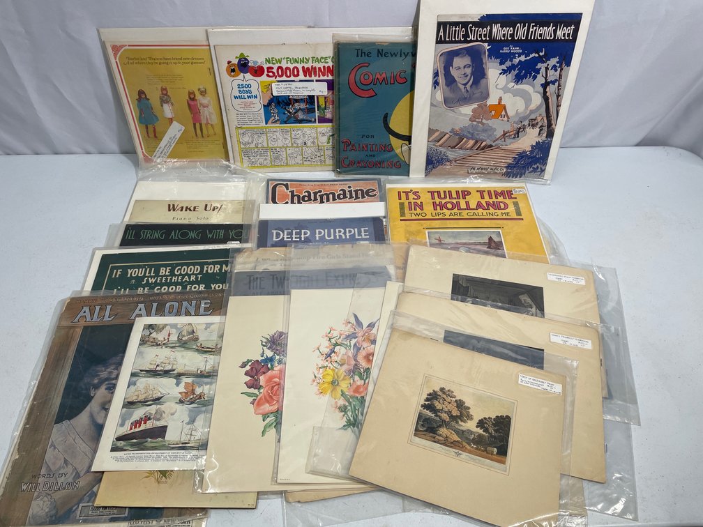 Unframed Prints, Vintage Sheet Music, Advertisements, Other Ephemera