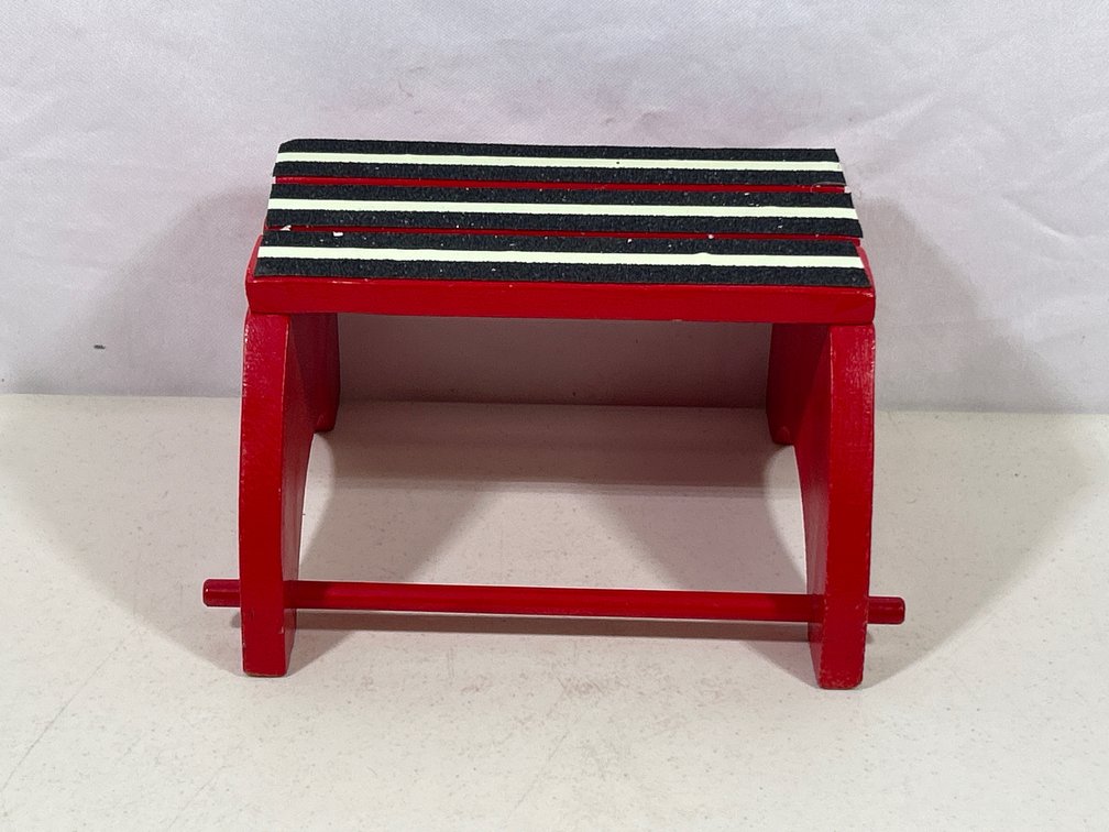 Red Wooden Step Stool with Black & White Striped Top