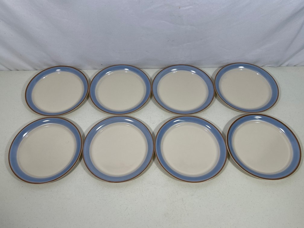 8 Corning Corelle Dishes with Blue/Brown Banding