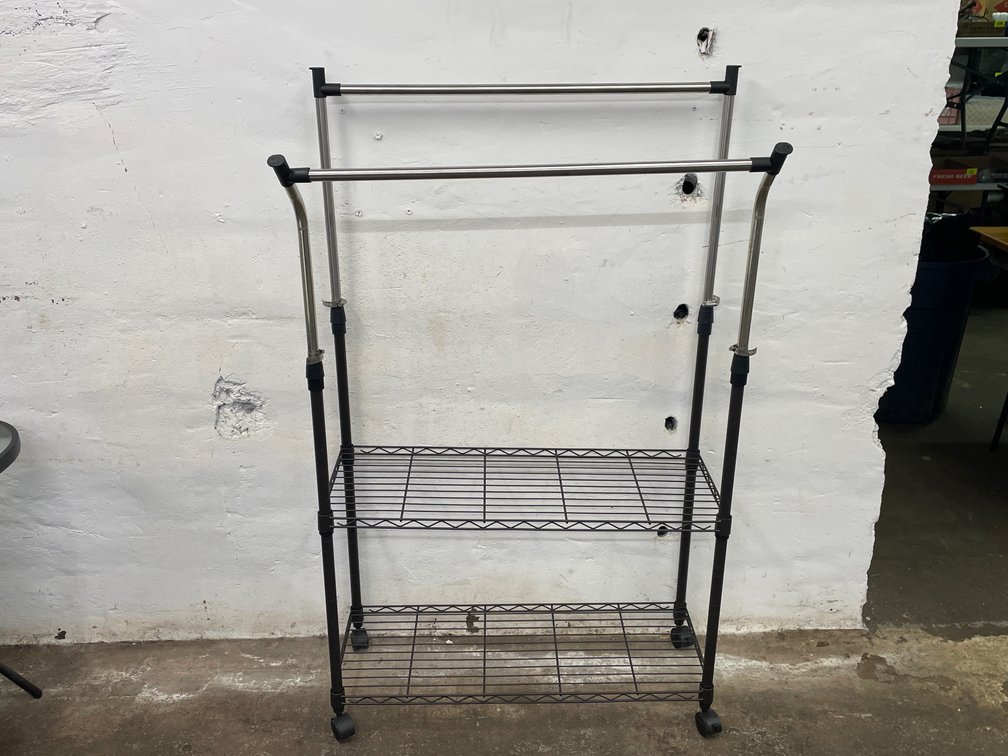 Metal Clothing Rack on Wheels with 2 Lower Shelves