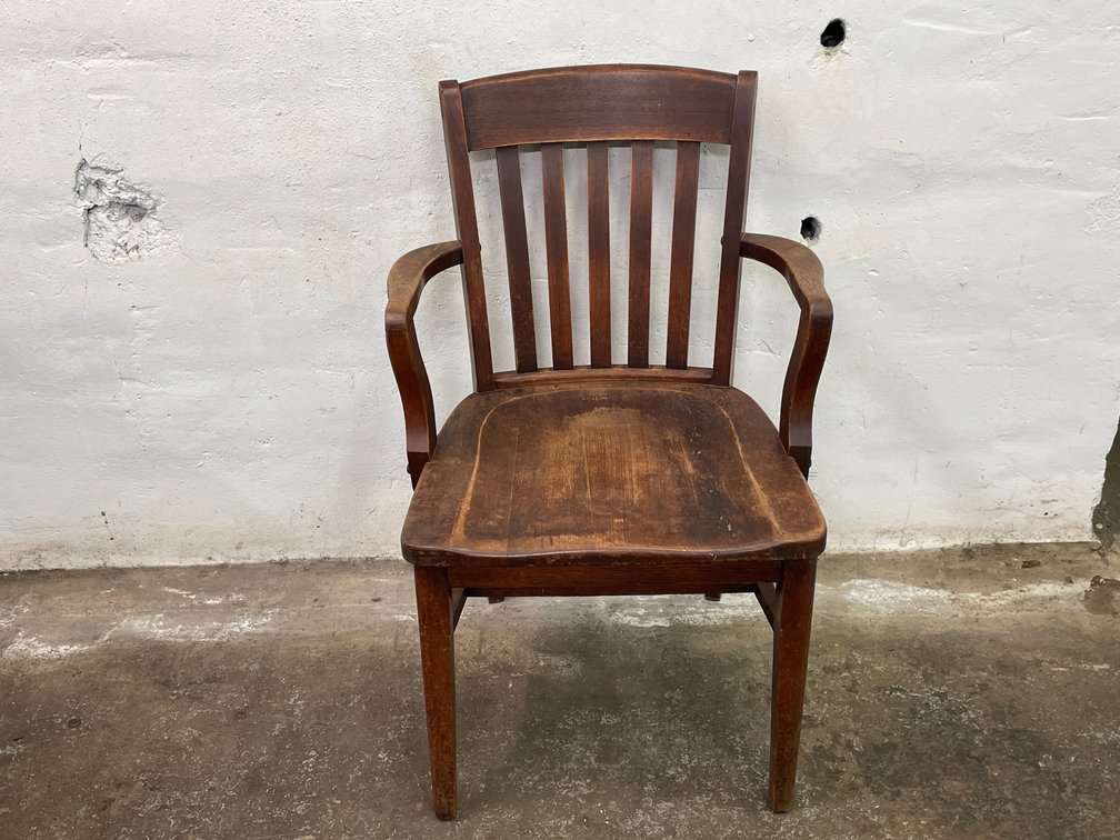 Vintage Wooden Armchair with Metal Plaque "U.S. Government Property C101-1490"