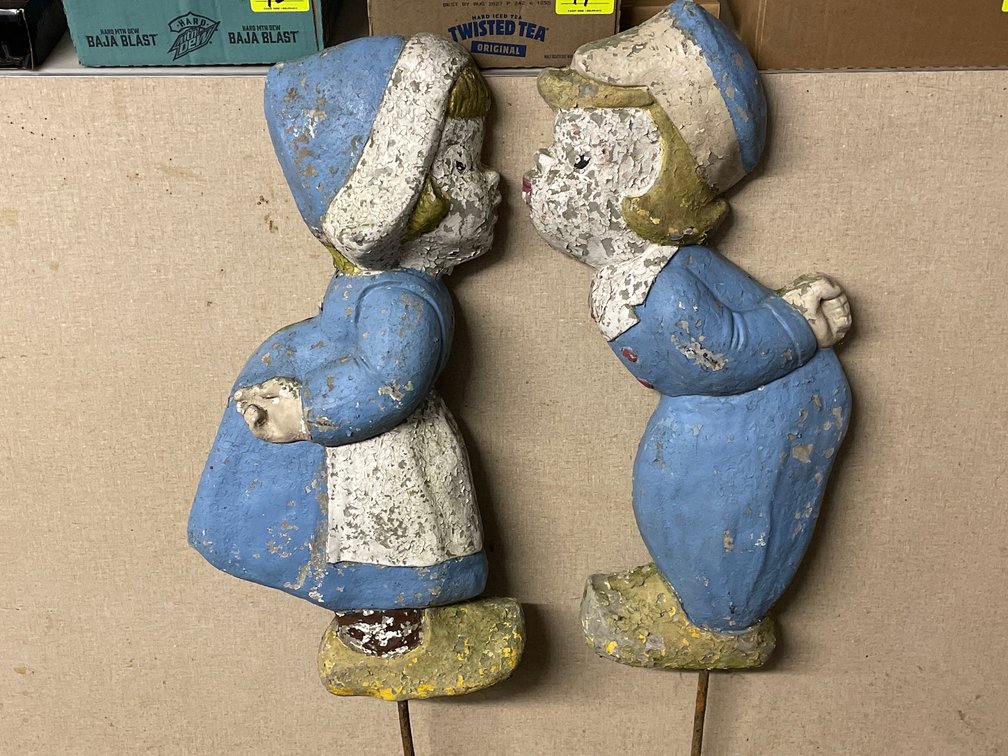 Pair of Concrete Lawn Stakes- Kissing Dutch Couple