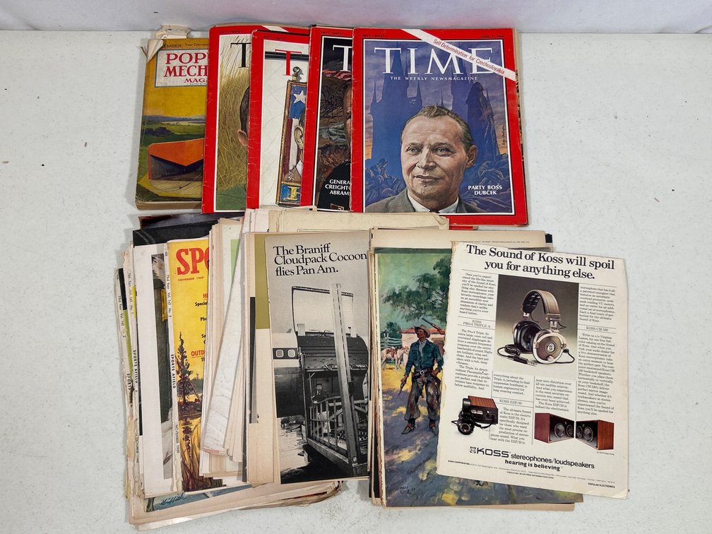Magazine Issues- Popular Mechanics, Time, Sports Afield, Loose Pages
