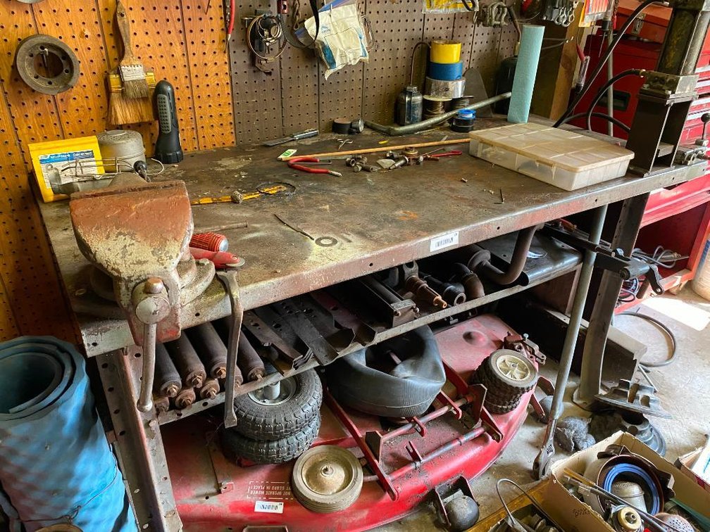 Metal Bench with bench vice and press
