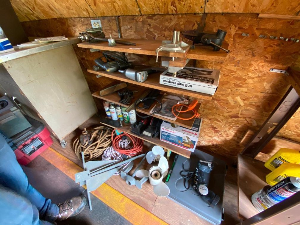 Contents of shelves and floor underneath