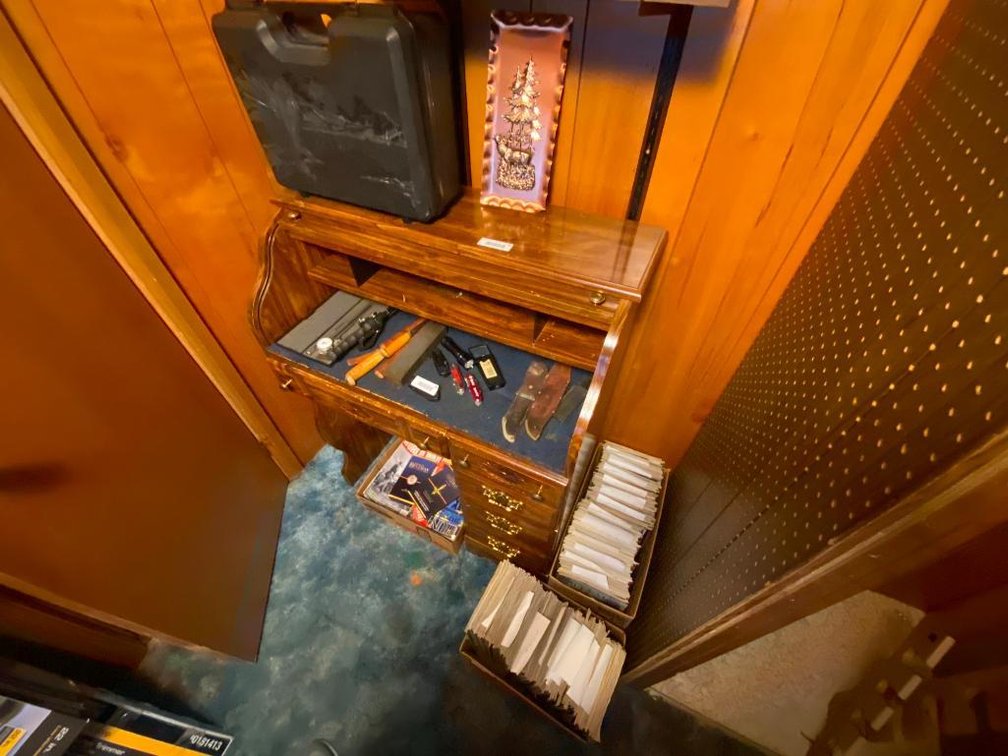 Rolltop desk and plastic box