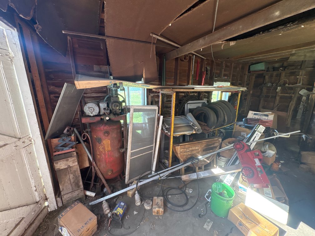 Air Compressor, Garden Tiller, Portland Pole Saw & Garage Salvage