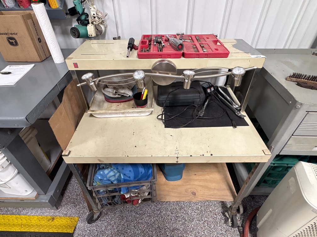 John Deere Rolling Shop Cart & Assorted Tools