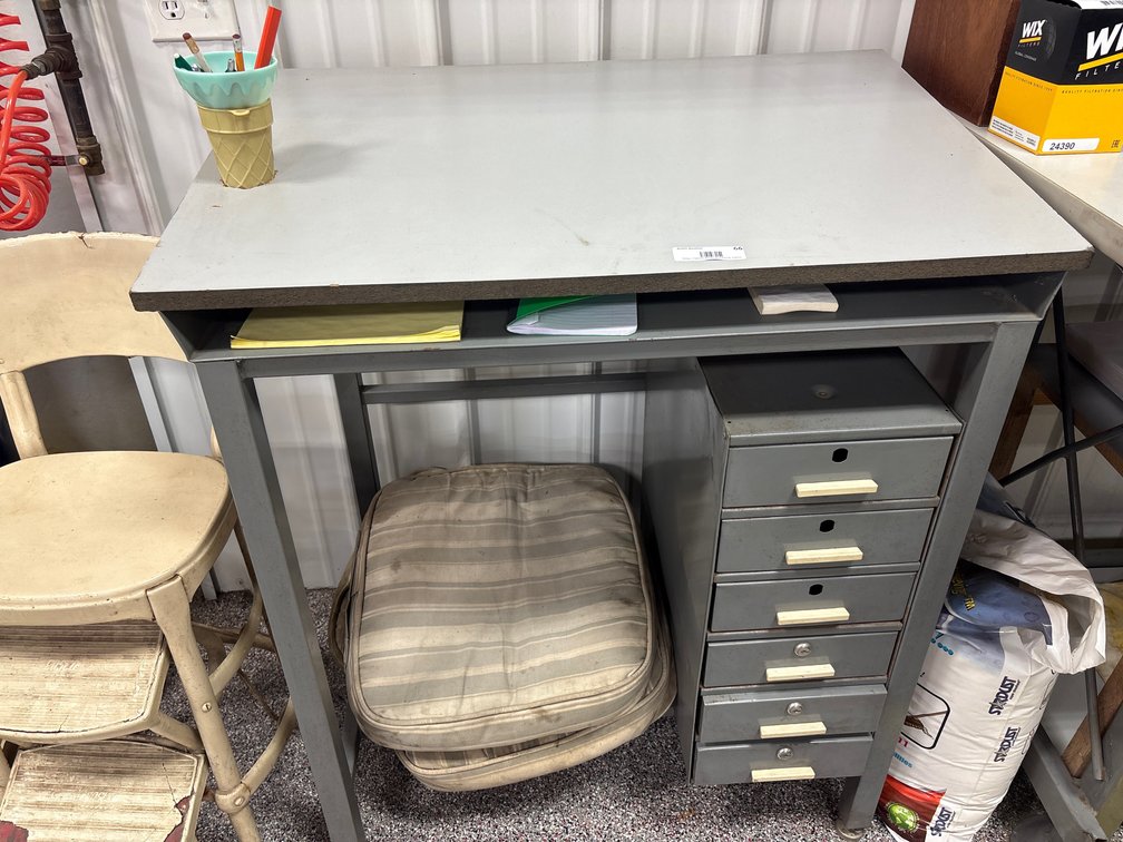 Industrial Shop Desk, Cabinet & Cosco Step Stool