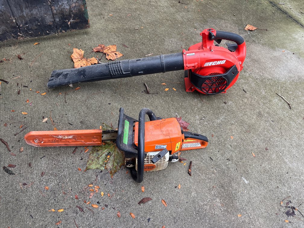 Gas Chainsaw with Scabbard and Handheld Leaf Blower