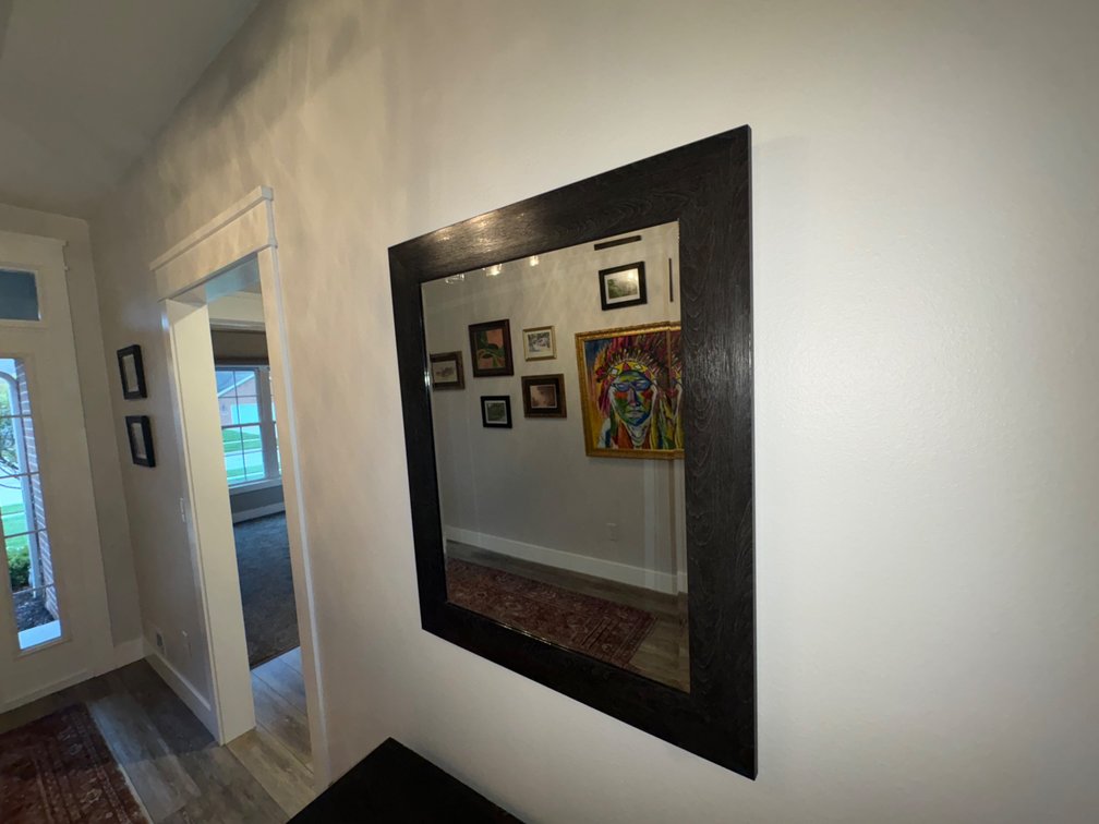 Rectangular Wall Mirror with Wide Dark Wood Frame