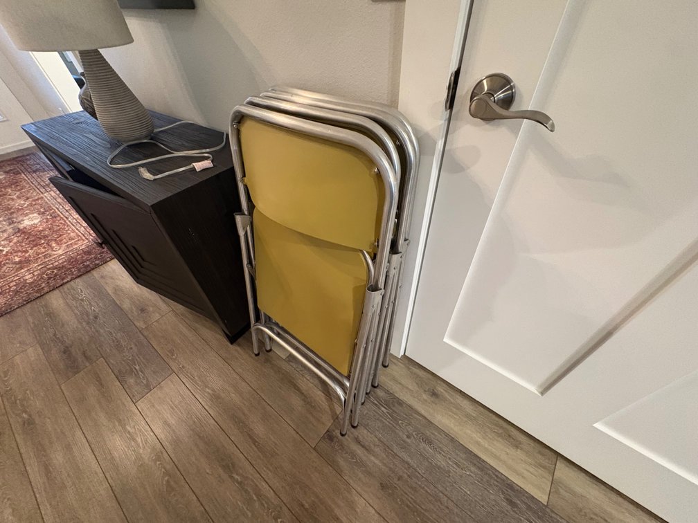 Set of Four Mustard Yellow Vinyl Folding Chairs