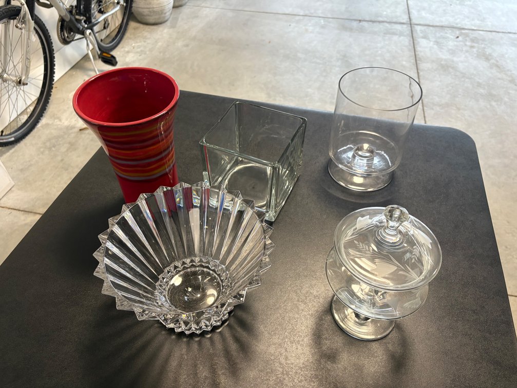 Glass Vases, Cut Crystal Bowl, and Covered Candy Dish