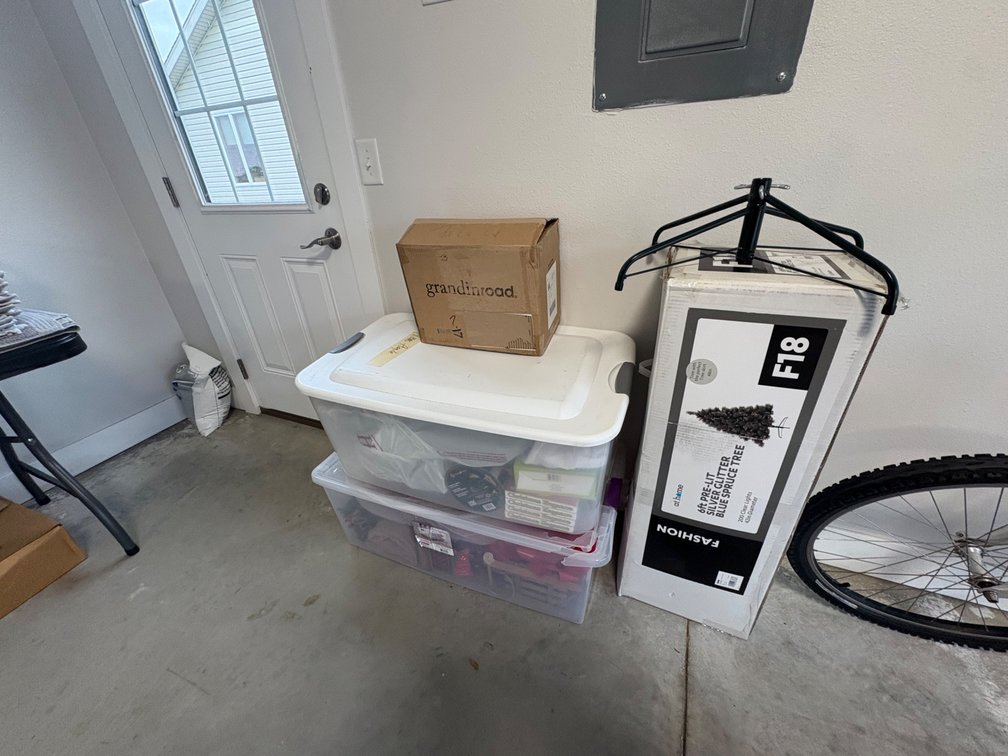 Pre-Lit Christmas Tree, Holiday Ornaments, and Storage Totes