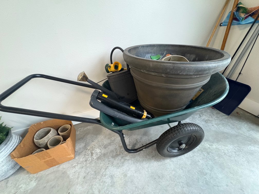 Poly Garden Cart, Planters, Watering Can, and Sprinkler