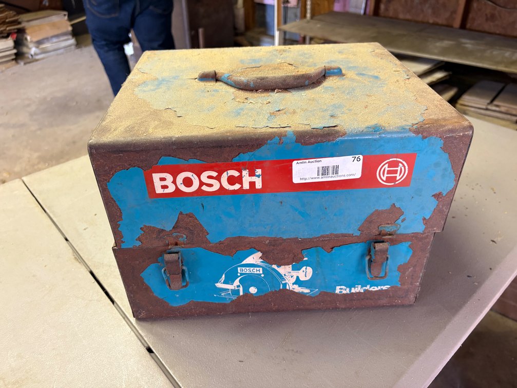 Metal Tool Case with Circular Saw Blades and Accessories