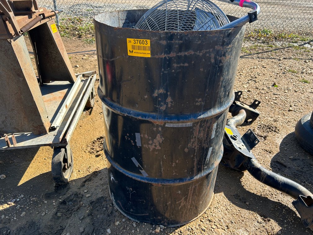 Lot of (1) 55 gallon barrel, fan, and misc items Inv# 37603