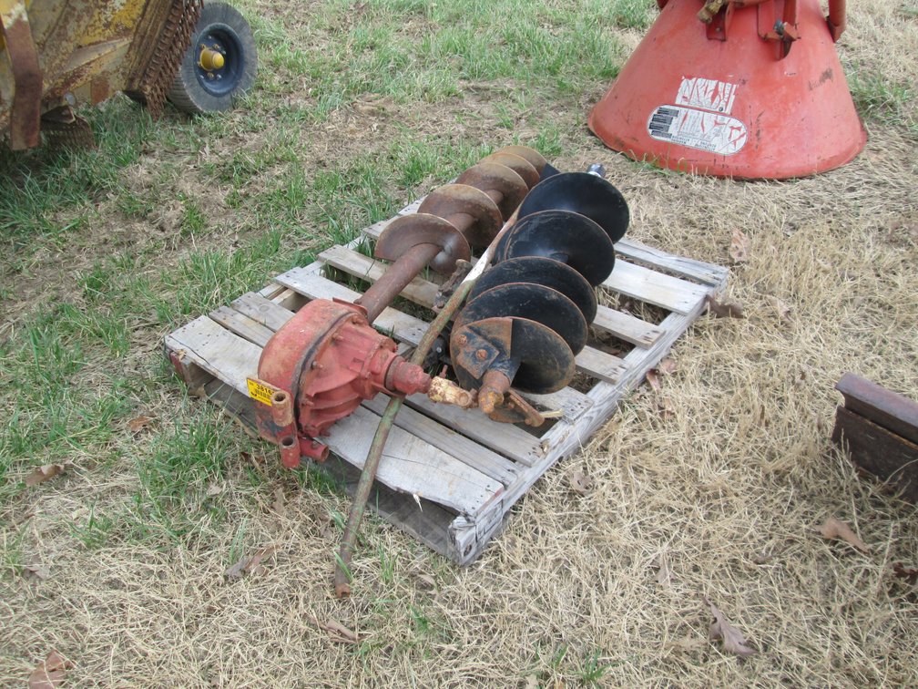 (1) 10" auger (1) 12" auger (2) Post Hole Gear Box & Augers INV# 38168