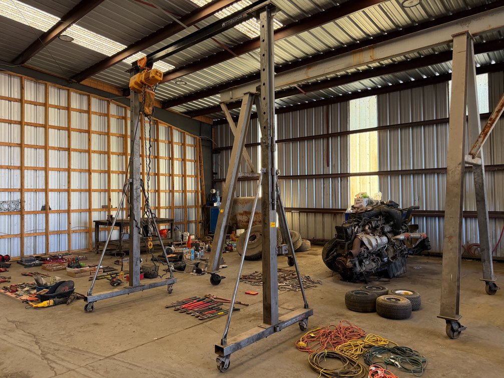 A Frame Stand w/ Harrington Electric Hoist  - Located in Back of Main Shop