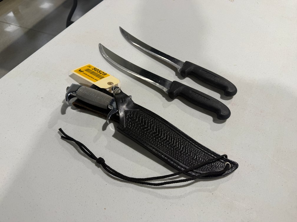 1992 Lot of (1) Hibben Knives Signature Edition First Production Run Stainless Steel Knife w/ Case & (2) Filet Knives INV#50529