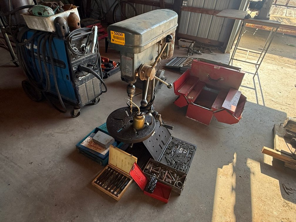 Chicago 12-spd Drill Press w/ Stand & Misc Bits INV#50690