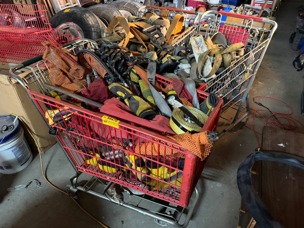 3 Shopping Carts of Ratchet Straps & Oversized Load Banners & Flags INV#54470