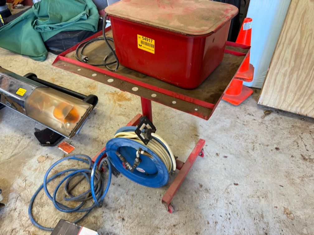 Lot of Parts Washer, Rolling Stand & Hose w/Reel INV#54917