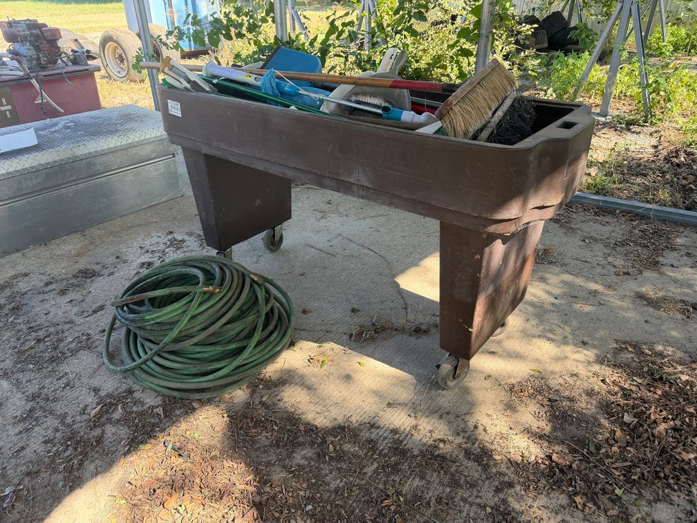 Rolling Table, Hoses, Brooms, Etc INV#57246