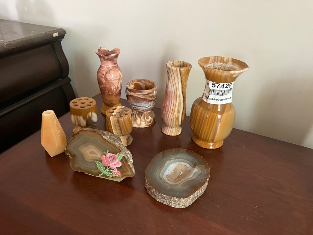Stone Vases & Flower Frog INV#57420