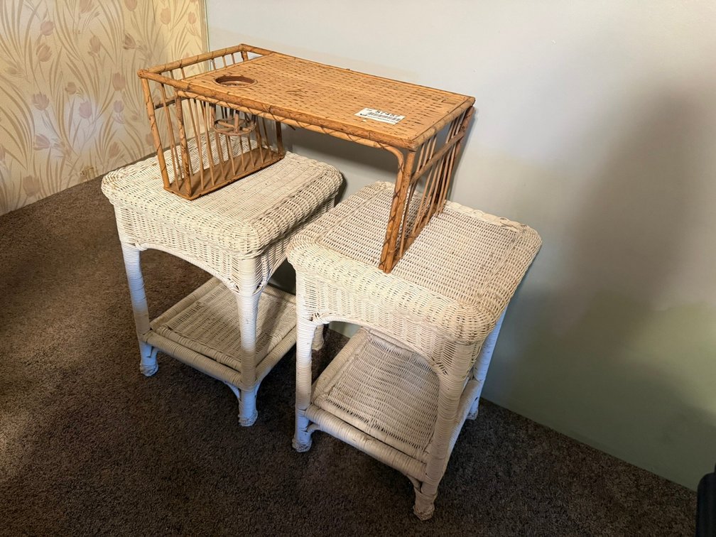 Wicker Bed Side Table & Breakfast Tray INV#57457