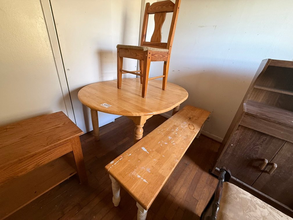 Wooden Table, Bench, & Chair INV#57560