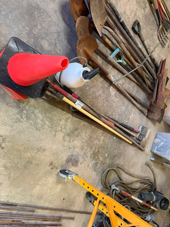 Lot of Garden Hoes, Traffic Cones, & Spray Pump INV#57376