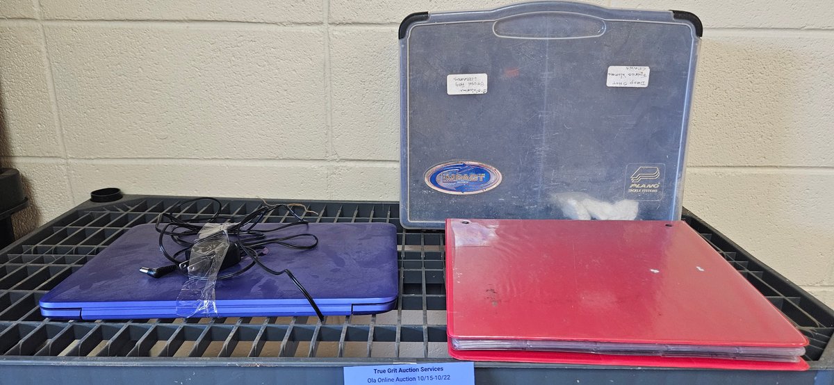 Laptop with Power Adapter, Tackle Storage Case, and Binder