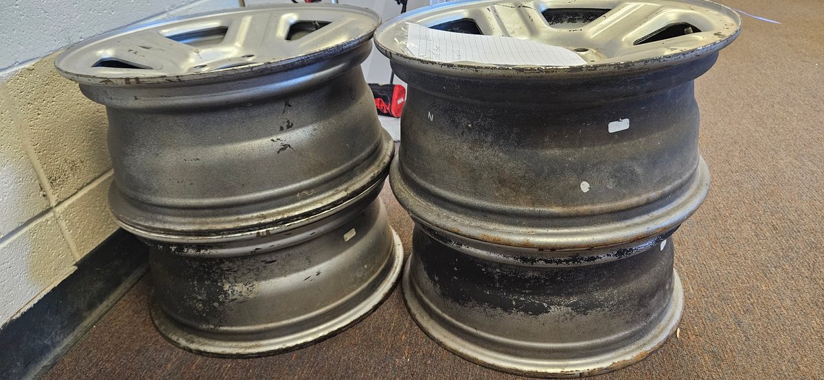 Set of Four Silver-Painted 5-Spoke Steel Dodge Wheels