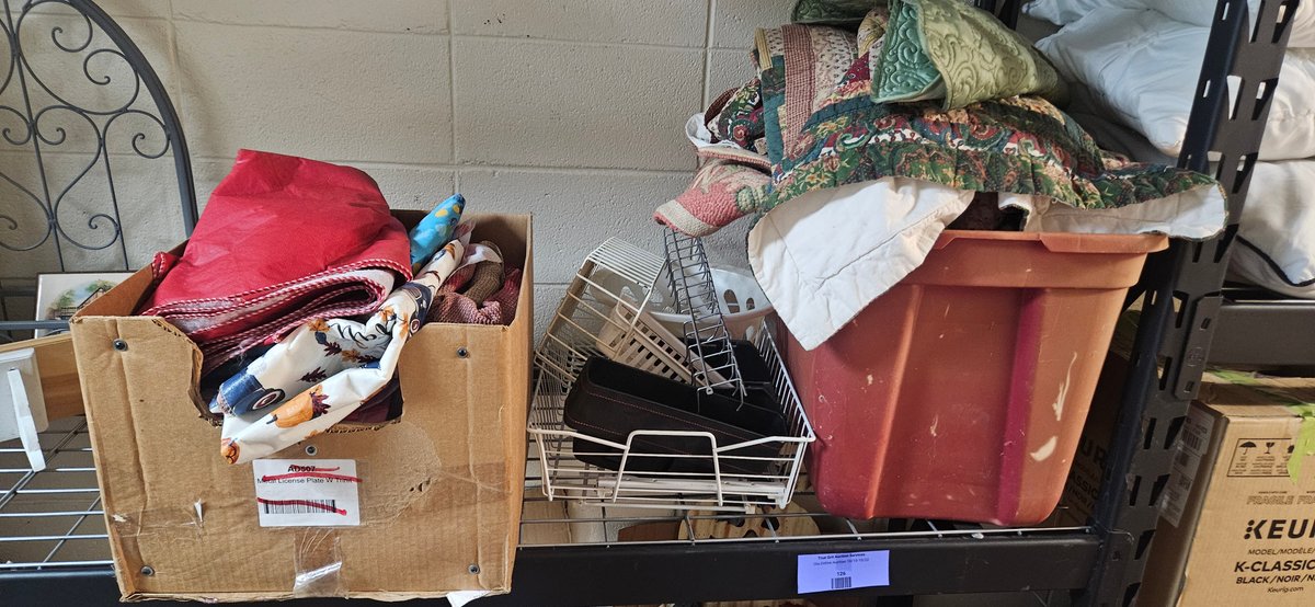 Patchwork Quilts, Hooked Rug, Linens, and Storage Baskets