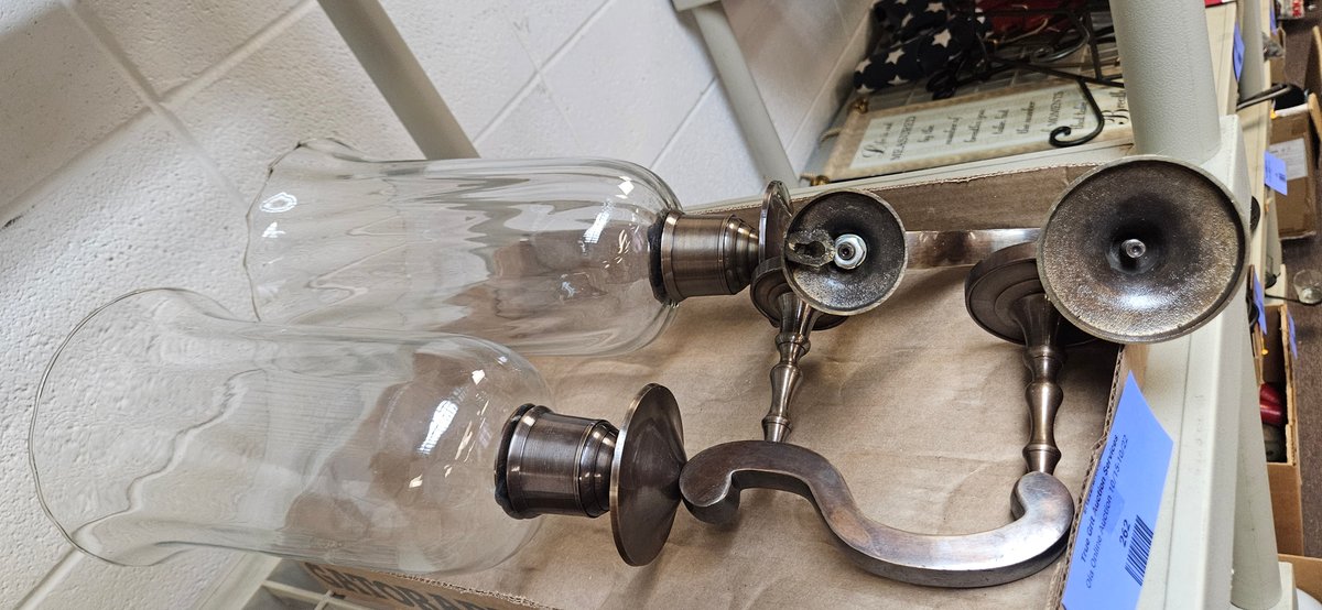 Pair of Metal Wall Sconces with Glass Hurricane Shades