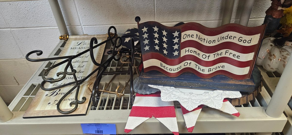 Seasonal Decor, Patriotic Metal Flag Sign, and Display Stands
