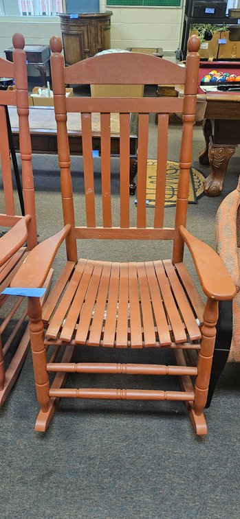 Reddish-Brown Painted Wood Slatted Rocking Chair