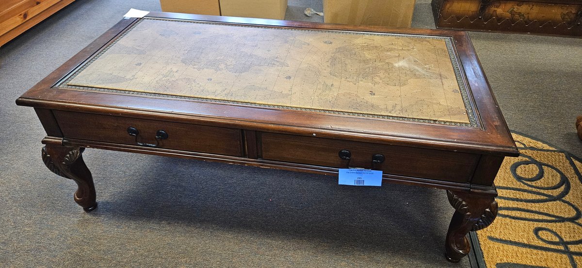 Two-Drawer Wood Coffee Table with World Map Inset Top