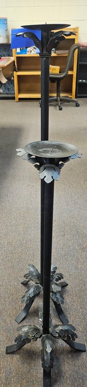 Pair of Graduated Black Metal Floor Candle Stands