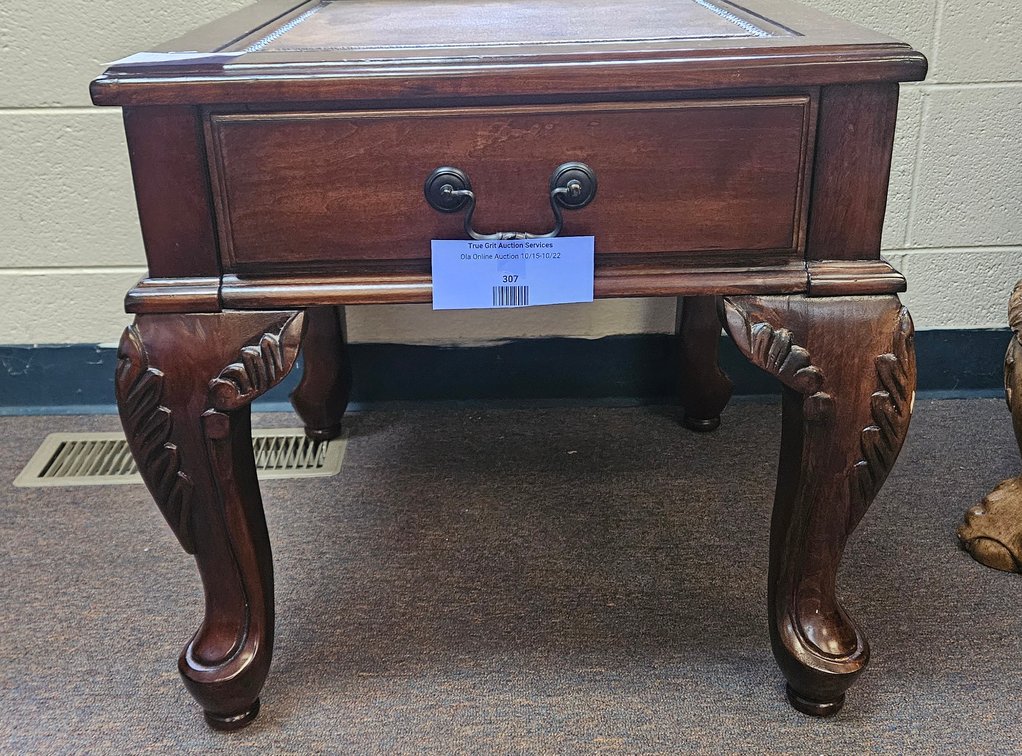 Wood End Table with Map Inset Top and Drawer