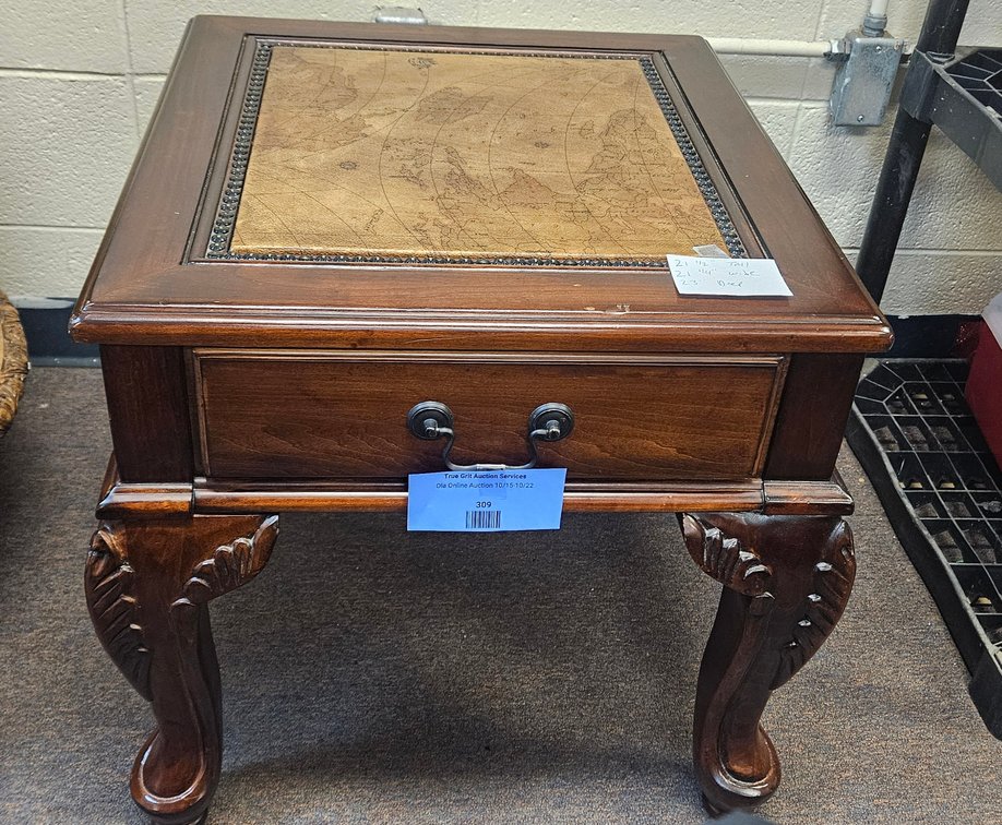Dark Wood End Table with World Map Inset Top