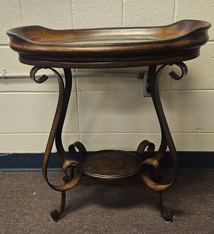 Oval Tray-Top Accent Table with Scrolled Metal Base