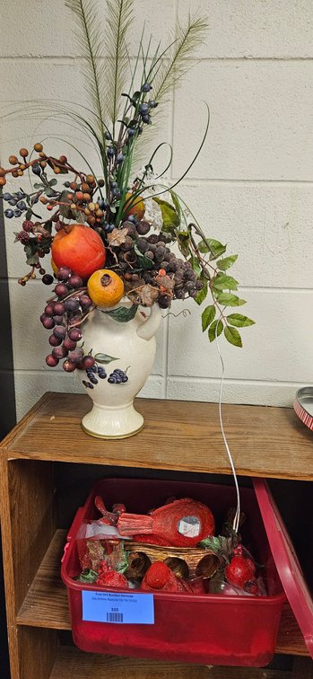 Ceramic Pitcher Fruit Arrangement and Cardinal Decor