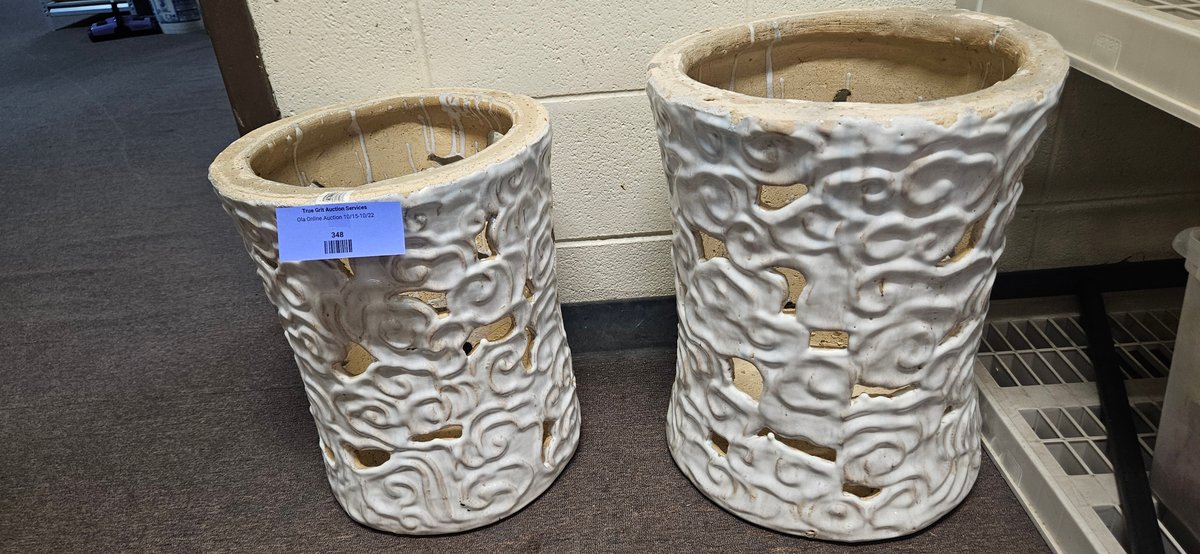 Pair of White Glazed Pierced Ceramic Garden Stools